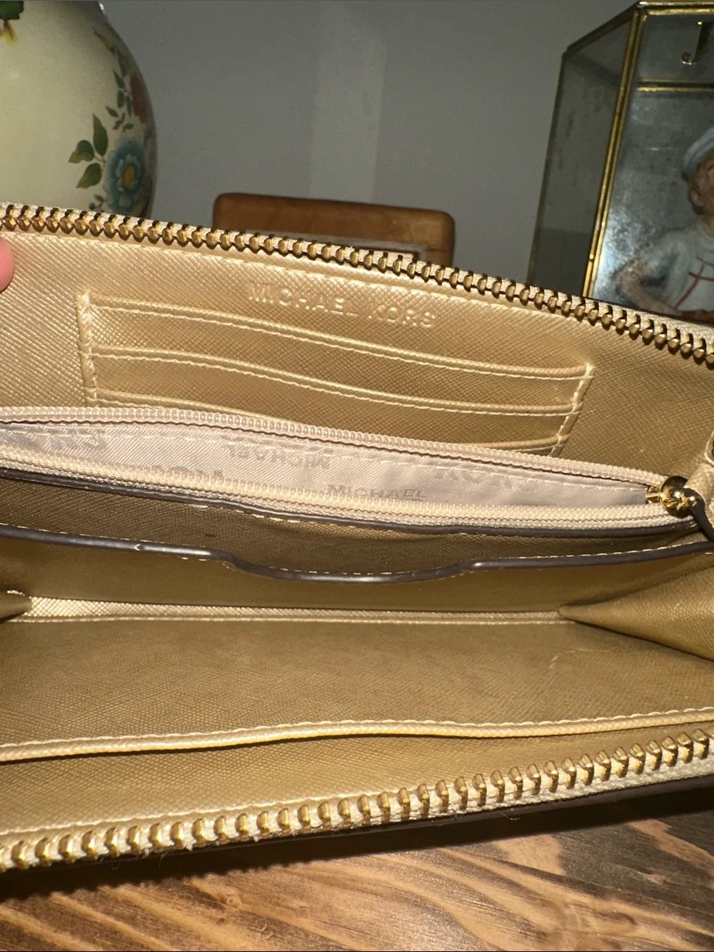 Michael Kors Gold Python-Texture Zip Around Wallet
